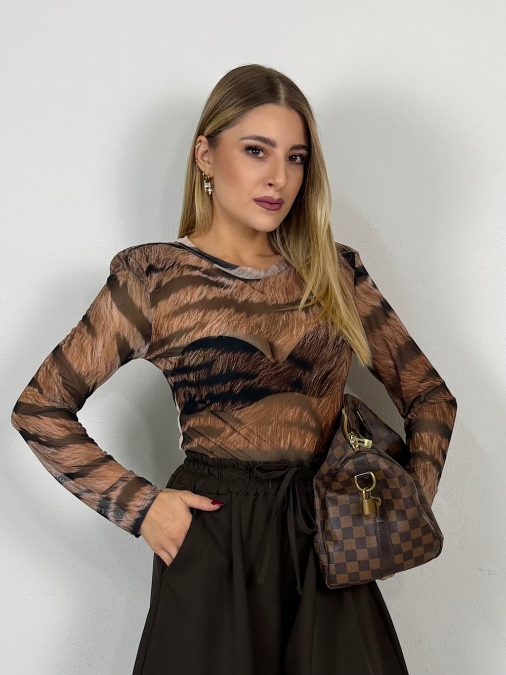 MAGLIA VELATA TIGRATA SCURO